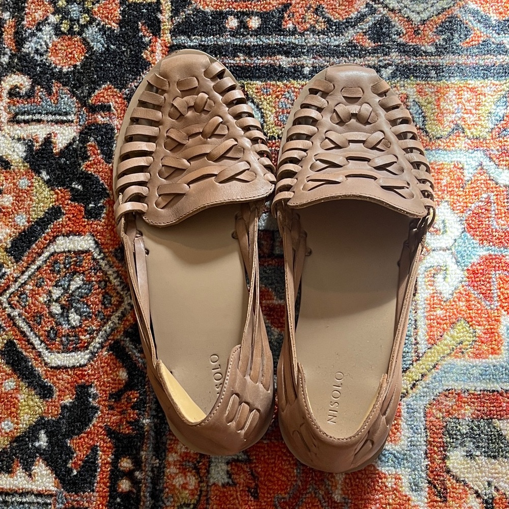 Nisolo Tan Woven Leather Flats
